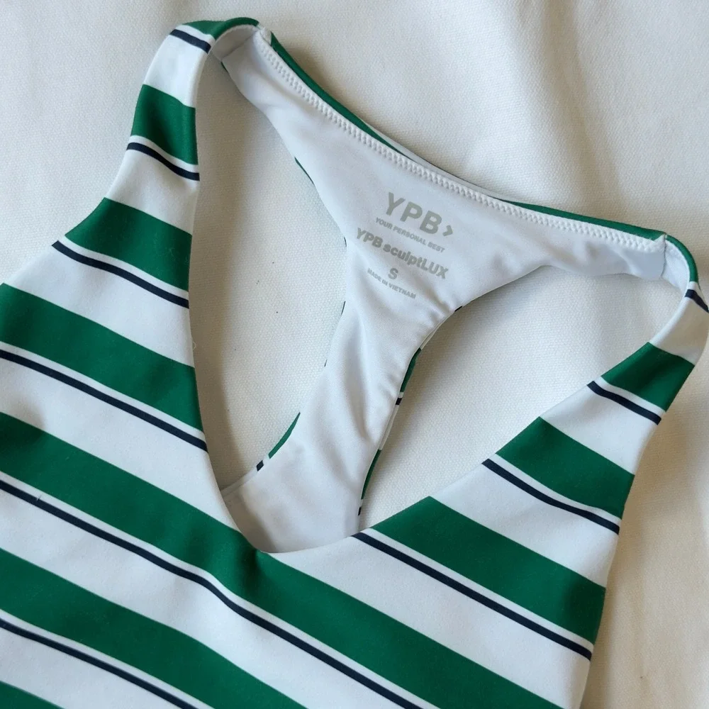 YPB Abercrombie sculptLUX Sports Bra Women's Size S Green Striped Preppy